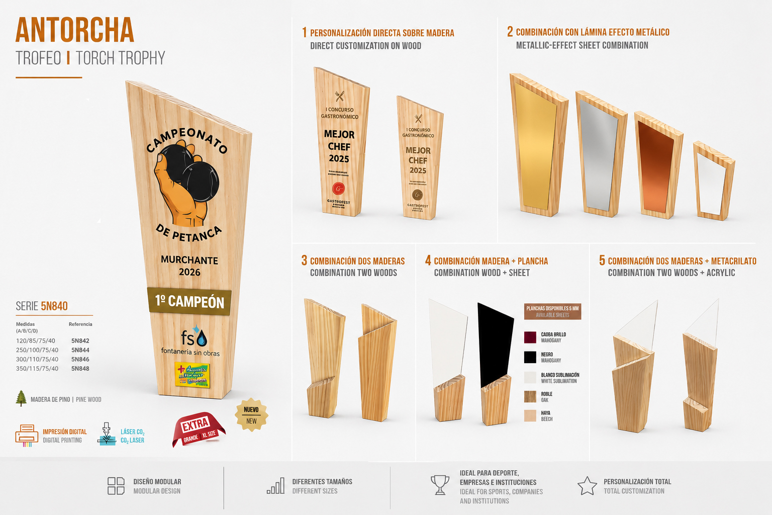 Trofeo madera antorcha