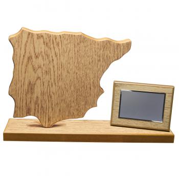 Mapa madera Peninsula Ibérica roble natural con base alargada y placa (Frontal)