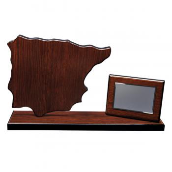Mapa madera Peninsula Ibérica wengue con base alargada y placa (Frontal)