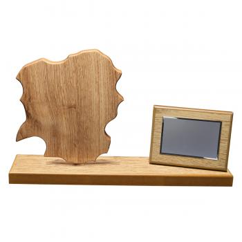 Mapa madera Galicia roble natural con base alargada y placa (Frontal)