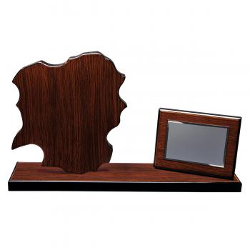 Mapa madera Galicia wengue con base alargada y placa (Frontal)