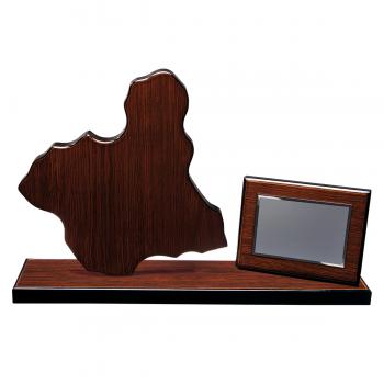 Mapa madera Murcia wengue con base alargada y placa (Frontal)