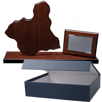 Mapa madera Murcia wengue con base alargada y placa (Frontal)
