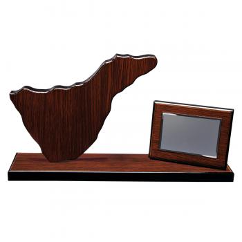 Mapa madera Tenerife wengue con base alargada y placa (Frontal)