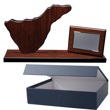 Mapa madera Tenerife wengue con base alargada y placa (Frontal)