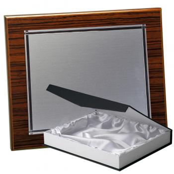 Kit placa de madera color zebrano nogal, aluminio y estuche lujo, serie P400B-50580 (Frontal)