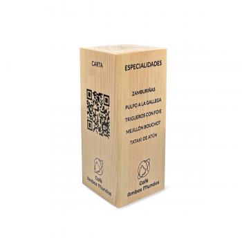 Columna madera hosteleria QR y menu